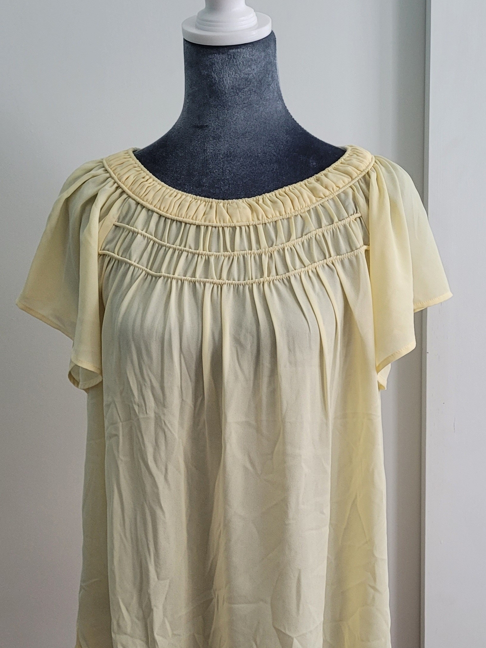 LOFT Pale Yellow Smocked Yoke Blouse